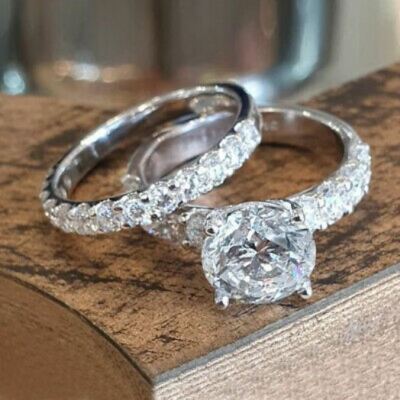 Bague De Fiançailles/Mariage En Argent 925 - Moissanite Ronde Blanche 2.01ct - Fait Main - Sur Mesure - Neuf Sans Boîte