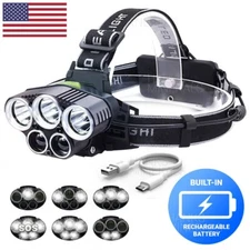 Headlamp 5x LED Super Bright Lumen Rechargeable Head Light Flashlight Torch Lamp