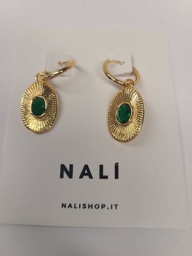 Nali Zola Oval Earrings W/ Green Stones