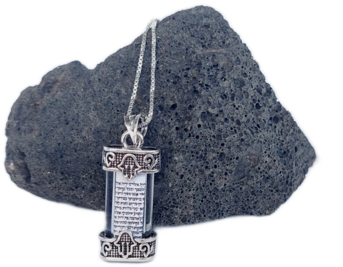 new Pendant& necklace Sterling Silver 925 capsule Mezuzah parchment Shema Israel - 第 1/5 張圖片