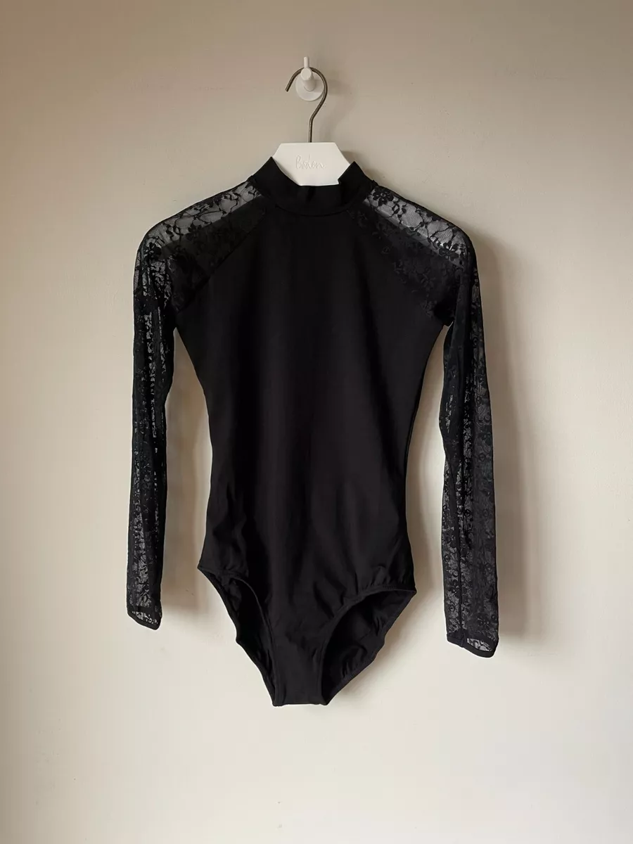 Black Leotard Dance Ballet Long Sleeves Lace Bodysuit Mulnall M