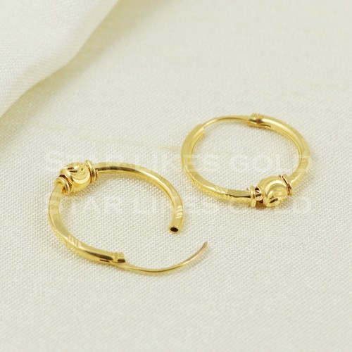 Gold Earrings 18K round dangling Gold hoop Earrings 18K Real Gold Earrings Bali - Picture 6 of 6
