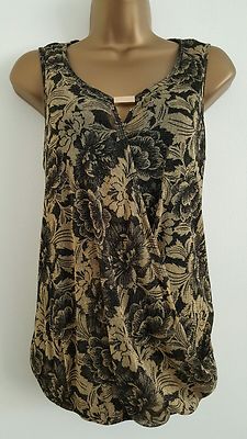 NEU M&Co 10-22 Metallic funkelnde Wrap vorne Gold Blumenmuster Tunika Top Bluse 