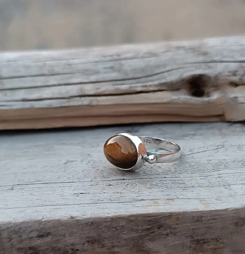 Anello Donna In Argento 925 Fatto A Mano: Stile Boho Con Pietre Naturali Onice, Occhio Di Tigre, Corniola, Agata