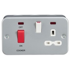 45A 2G DP 230V Metal Clad Electric Switch With Neon and Socket For Cooker, Oven