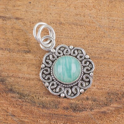 Round Natural Amazonite 925 Sterling Silver Wedding Anniversary Mother Pendant