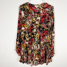 Umgee Womens Mini Dress or Tunic Floral Swing Keyhole Gauzy Bell Sleeve Small