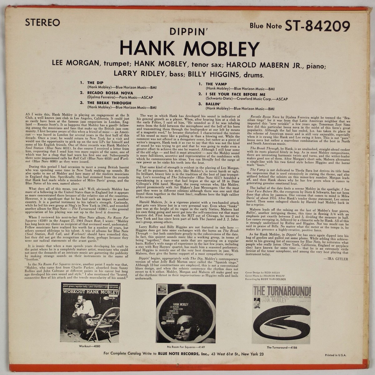 米LP Hank Mobley Dippin 84209 Blue Note /00260 HANK MOBLEY: Dippin' US Blue Note 84209 Orig Jazz LP NM