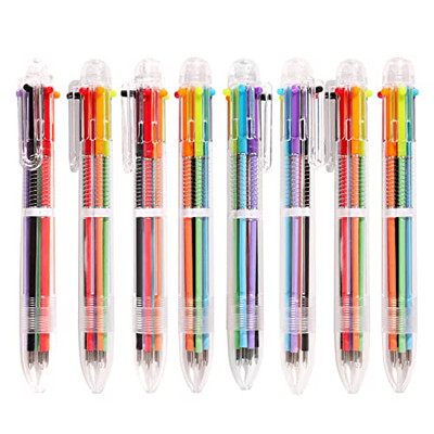  PCS 0.5mm 6-in-1 Multicolor Ballpoint Pen 6 Colors Transparent Barrel 24