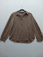 Pleione Women's Casual Blouse M Chocolate Hunter Abstract Print Contemporary