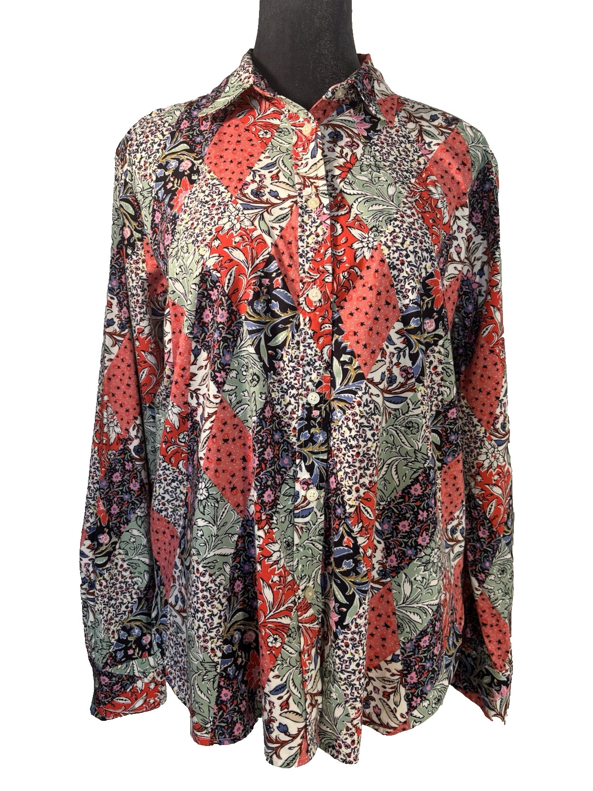 Loft Patchwork Print Bloom Top SZ S Button Up Shi… - image 1