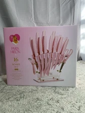 Paris Hilton 16pc Knife Set Acrylic Block Pink