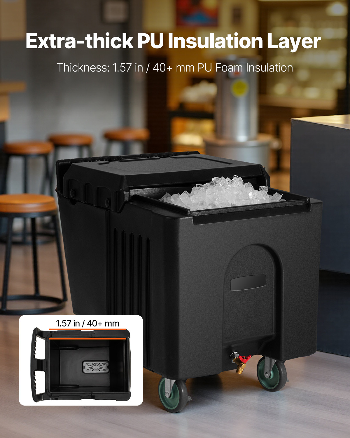 Commercial Underbar Ice Bin 31.5"x 23" Portable Ice Caddy with Sliding Lid