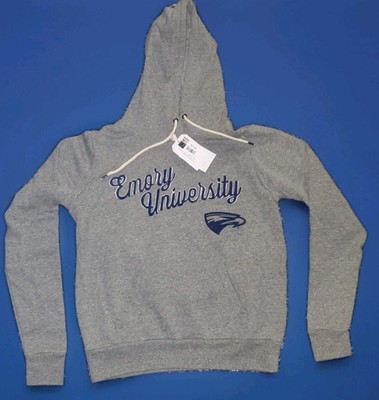 New (S) Women's Emory University Eagles Gray Pullover Hooded College Sweatshirt 