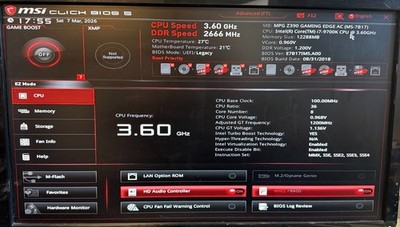 MSI MPG Z390 GAMING EDGE AC MS-7B17 Intel i7-9700K CPU @ 3.60GHz