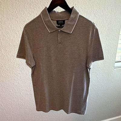A.P.C. Men's Gray Solid Knit Polo Shirt Size S Short Sleeve Button Collar