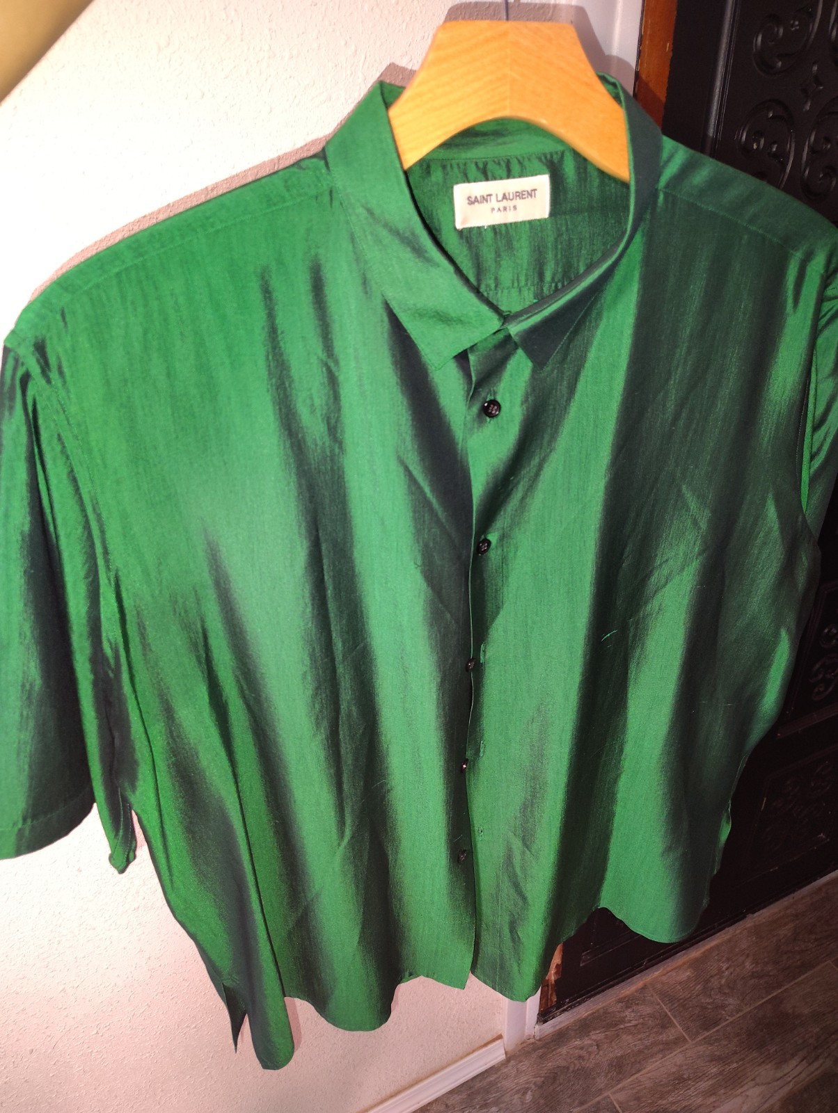 Camicia di seta verde Saint Laurent taglia 43