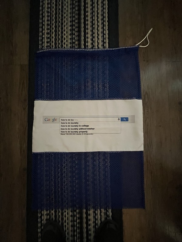 Google Blue & White Mesh Drawstring Laundry Bag, Graphic Print Pattern