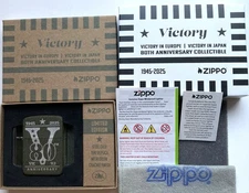 ZIPPO VE VJ VICTORY Steel Case Lighter 80th Limited 46949 REPLICA Green Crackle