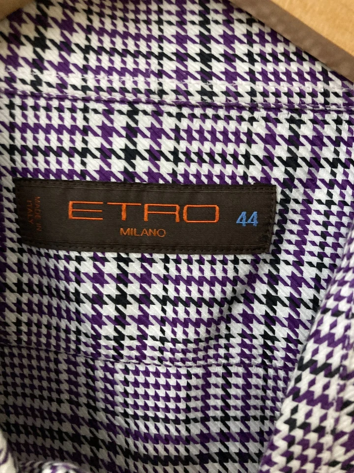 EUC ETRO Button Down Shirt Houndstooth Purple/White 17.5/44 - Image 3 of 4