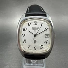 Seiko QZ Tank Watch Men 35mm Silver Dial Silver Tone Date 0922-5010 New Battery