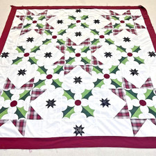 Hecho a mano Navidad Acebo Alegre Tela de Algodón Patchwork Edredón Top/Topper 86x86"