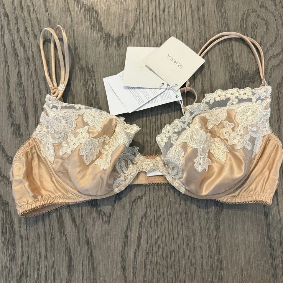 ¡NUEVO CON ETIQUETAS! Sujetador push-up de seda nude LA PERLA MAISON con frastaglio 36C Foto 2 de 4