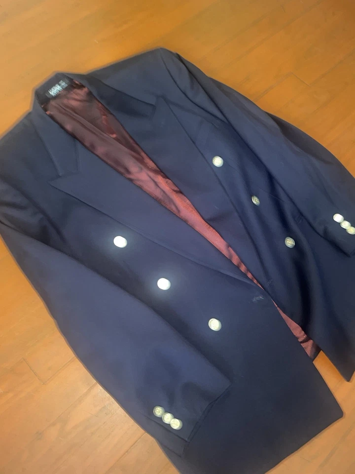 Chaqueta Blazer Kasper Para Hombre Talla 42R Negra/Roja 3 Botones Dorado Abrigo Deportivo Pre-Debido Foto 2 de 4