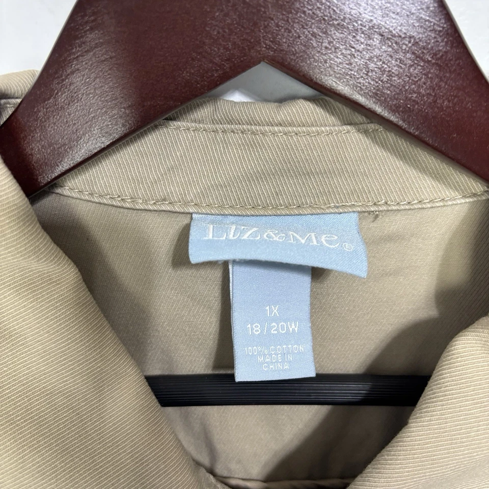 Liz & Me Button Front Women's Plus 1X 18/20W Jacket Khaki Neutral 100% Cotton - Image 2 of 4