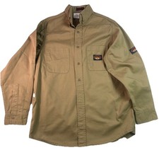 RASCO FR MENS SIZE MED. REG Shirt Beige Work Long Fire Khaki CAT2 Flame 7.5 oz