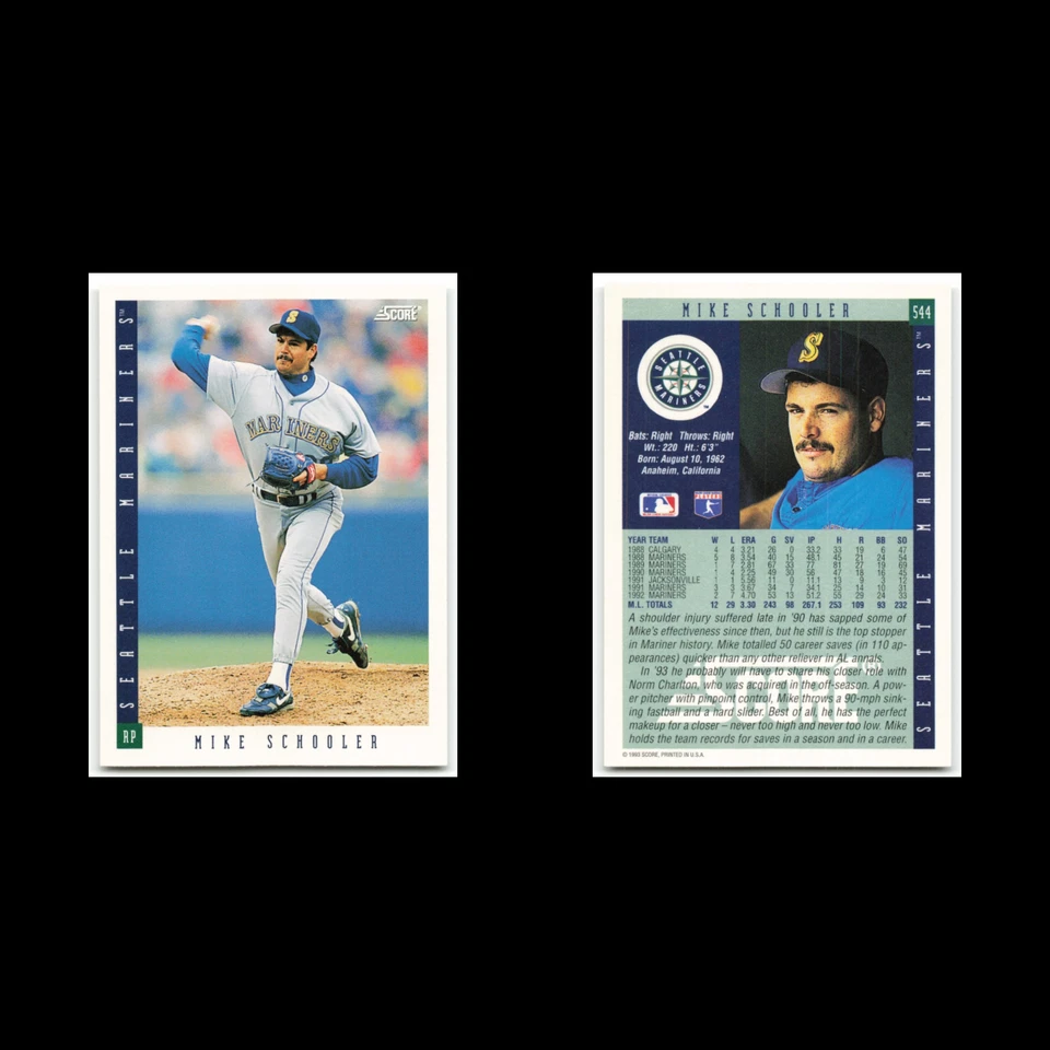 Mike Schooler #544 1993 Score Seattle Mariners Baseball Card MLB NM - Image 3 of 3
