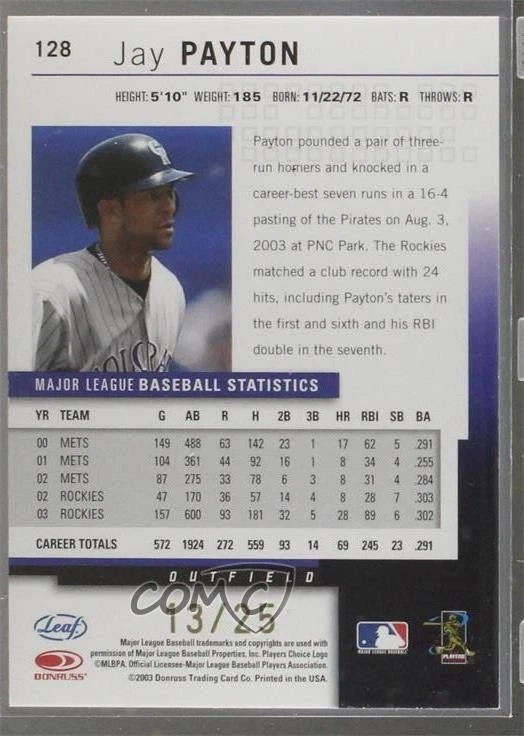 2004 Leaf Press Proof Gold /25 Jay Payton #128 - Image 2 of 2