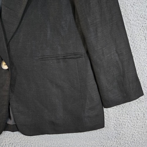Harve Benard Blazer Women 12P Black Linen Blend Shoulder Pads Single Button - Picture 5 of 10