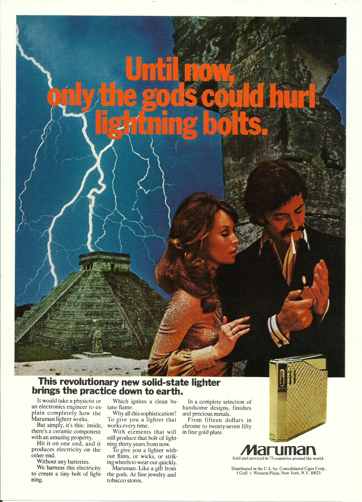 Mayan Pyramid Lightning Bolt Vintage Print Ad