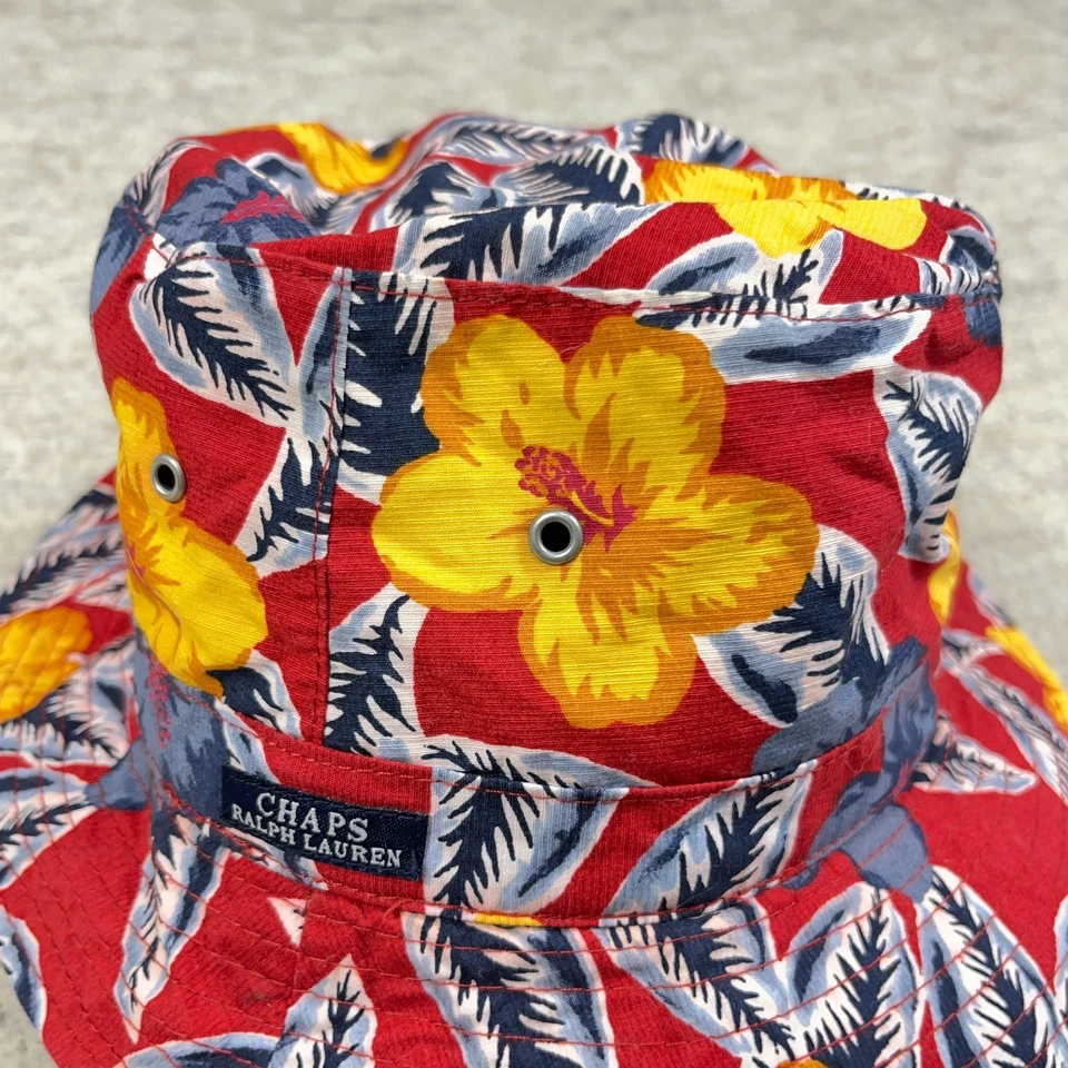 Gorra de Colección Chaps Ralph Lauren Bucket Sombrero Rojo Estampado Floral Reversible OSFM Años 90 Foto 4 de 4