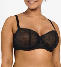 Chantelle F te Black Lace Underwired Balconette Bra Sheer Floral SZ36DD