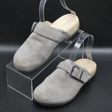 Vionic Tanya Taupe Gray Suede Round Toe Buckle Comfort Slip On Mule Clog Size 5