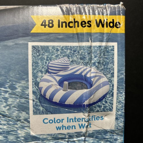 Member's Mark Comfort Plüsch Soft Touch 48 Zoll NEU Pool Schwimmer Getränkehalter Streifen blau - Bild 5 von 9