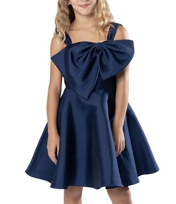 Rare Editions Big Girls Asymmetrical Bow Party Dress - Navy - 12US