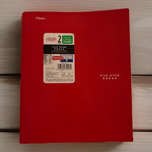 •Nuovo• Cartella cinque stelle-2 tasche e 3 poli per carte formato lettera-Rosso