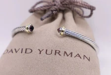 David Yurman 4mm Sterling Silver Amethyst & 18K Gold Cable Cuff Bracelet
