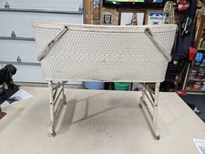 Vtg Woven White Wicker Baby Bassinet with Folding Roller Legs, Sears  Roebuck