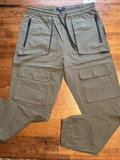 Forever 21 Pants Men's Sz Large Olive Green Cargo Jogger Pants Drawstring NEW