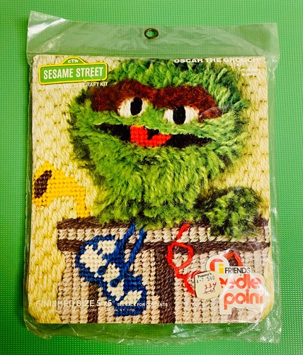 Vintage 1970's SESAME STREET Oscar The Grouch Friends Needlecraft Kit Open