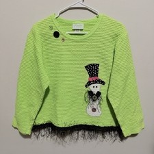 Vintage Petal Bay Lime Green Y2K Snowman Waffle Woman  s Christmas Sweater S/M