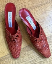 Donald J. Pliner Woven Leather Red Mules Size 7. Designer Couture. Holiday