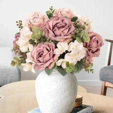 19 In. Dusty Mauve Artificial Elegant Rose Hydrangea Flower Stem Bush Bouquet (S