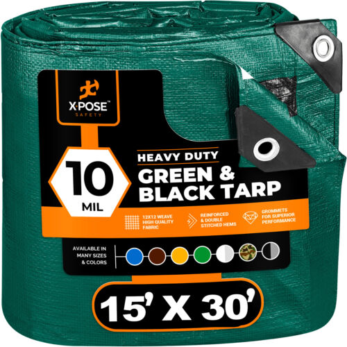 Green/ Black Poly Tarp Cover Super Heavy Duty 10 Mil Thick, - Picture 33 of 52