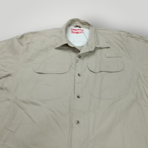 Camisa de algodón Wrangler para hombre talla L caqui beige abotonada pesca safari exterior - Imagen 3 de 10