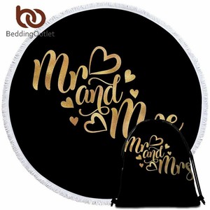 Détails Sur Luxe Bain Serviette Pour Couple Romantique Lettre Rond Plage Mr Et Mme Doré